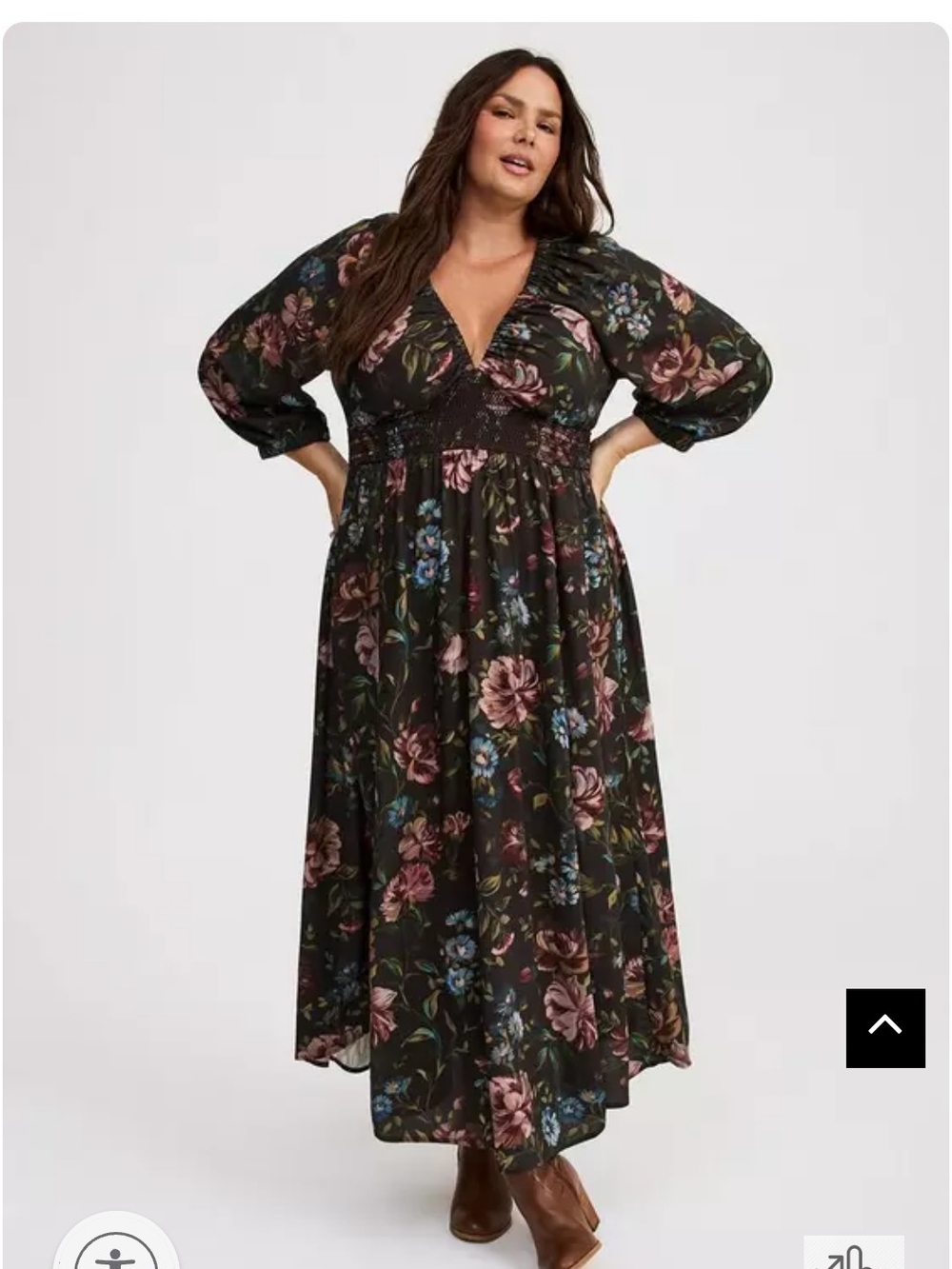 torrid Black Floral V‑Neck Smocked Maxi Dress